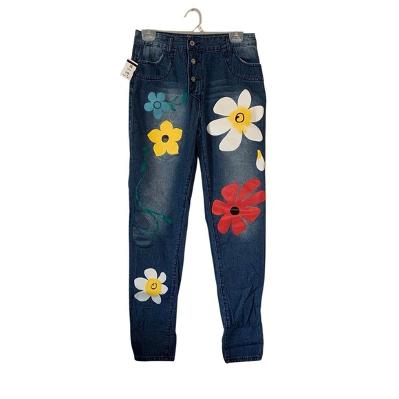 1980 Button Fly Women's Flower Power Jeans Size Small - Non-Stretch Lightweight - Picture 2 of 6